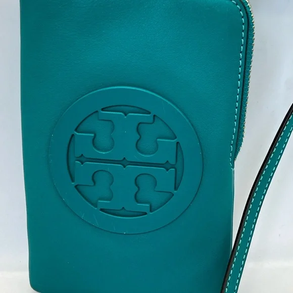Tory Burch Teal Leather Crossbody Phone Bag - Picture 2 of 7
